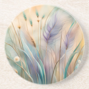 Dessous De Verre En Grès Pastel Abstrait Whispers of Nature, Grasses III