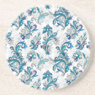 Dessous De Verre En Grès Pastel Floral Doodle Motif Vintage.