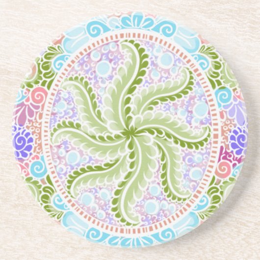 Dessous De Verre En Grès Pastel Nature Mandala Art (Devant)