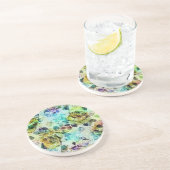 Dessous De Verre En Grès Pastel Roses & Oiseaux Design (Côté)