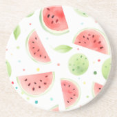 Dessous De Verre En Grès Pastèque Fruit Vert Rose (Devant)
