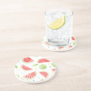 Dessous De Verre En Grès Pastèque Fruit Vert Rose