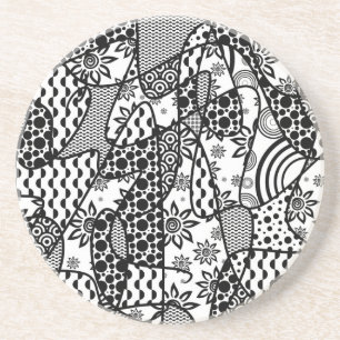 Dessous De Verre En Grès Patchwork motif noir et blanc 03