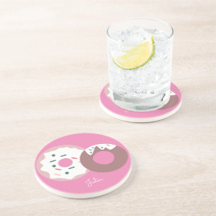 Dessous De Verre En Grès Pâtisserie Sprinkles Donuts de Noël Rose Nom