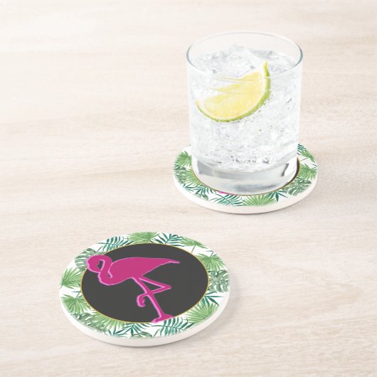 Dessous De Verre En Grès Pattern et Pink Flamingo (Côté)