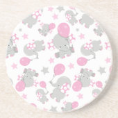 Dessous De Verre En Grès Pattern of Elephants, Cute Elephants - Pink Gray (Devant)