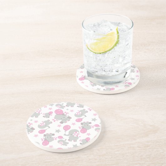 Dessous De Verre En Grès Pattern of Elephants, Cute Elephants - Pink Gray (Côté)