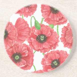 Dessous De Verre En Grès Pavot aquarelle motif floral
