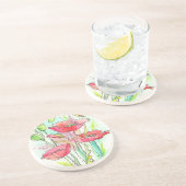 Dessous De Verre En Grès Pavots peints d'aquarelle (Côté)