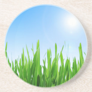 Dessous De Verre En Grès Paysage bleu ciel vert-10826