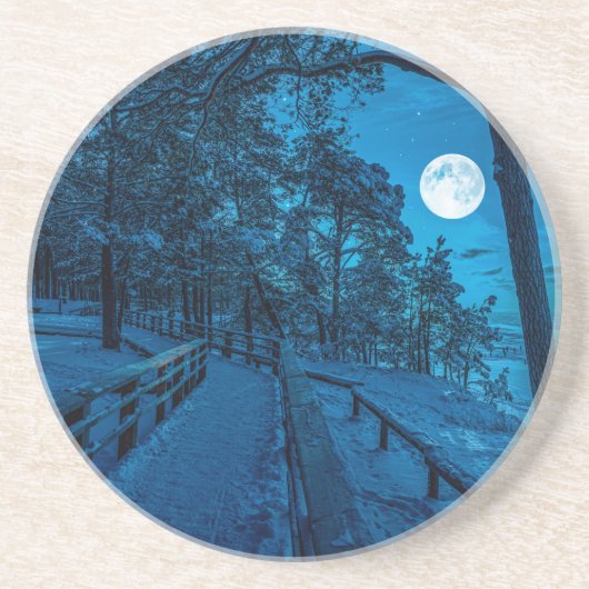Dessous De Verre En Grès Paysage d'hiver avec pinède enneigée (Devant)