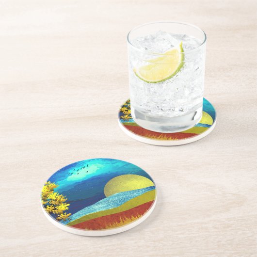 Dessous De Verre En Grès Paysage du ciel liquide (Côté)