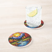 Dessous De Verre En Grès Paysage en vitrail (Côté)