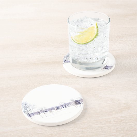 Dessous De Verre En Grès Paysage hivernal neige (Côté)