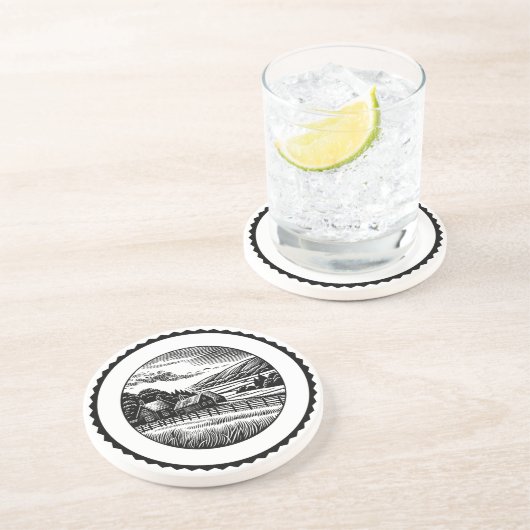 Dessous De Verre En Grès Paysage rural 03 (Côté)