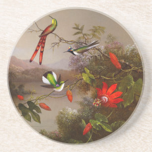 Dessous De Verre En Grès Paysage tropical avec dix colibris