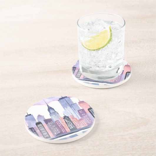 Dessous De Verre En Grès Paysage urbain à l'aquarelle (Côté)
