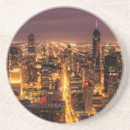 Dessous De Verre En Grès Paysage urbain de nuit de Chicago (Devant)