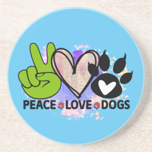 Dessous De Verre En Grès Peace Love Chiens Hippie Style Coeur Paw Bright