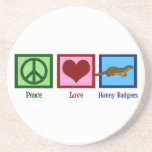 Dessous De Verre En Grès Peace Love Honey Badgers<br><div class="desc">Un signe de paix,  un coeur et un blaireau au miel.</div>