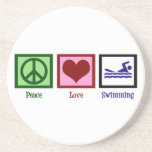 Dessous De Verre En Grès Peace Love Swimming<br><div class="desc">Un signe de paix,  un coeur,  et une personne qui aime nager.</div>