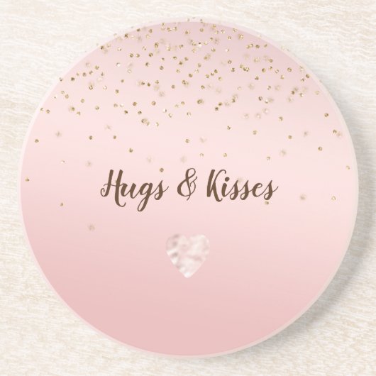 Dessous De Verre En Grès Peach Pink Blush Gold Glitz Confetti Coeur étincel (Devant)