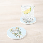 Dessous De Verre En Grès Pêcher Plumes florales vertes Dream Catcher (Côté)