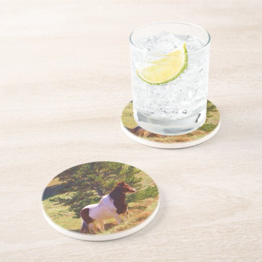 Dessous De Verre En Grès Peint Poney par le pin (Côté)