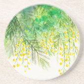 Dessous De Verre En Grès Peinture à l'aquarelle jaune brillant Mimosa (Devant)