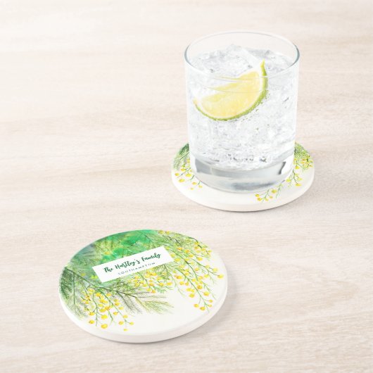 Dessous De Verre En Grès Peinture à l'aquarelle jaune de Mimosa (Côté)