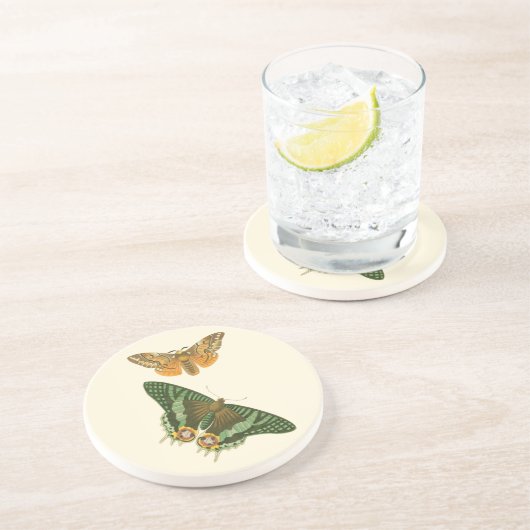 Dessous De Verre En Grès Peinture à papillon légèrement frontière (Côté)