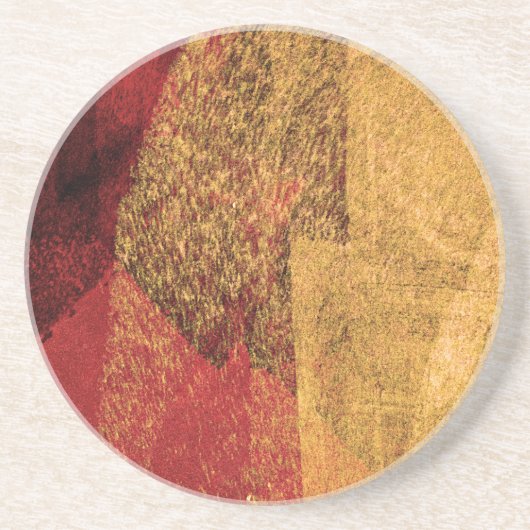 Dessous De Verre En Grès Peinture abstraite jaune rouge (Devant)