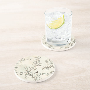 Dessous De Verre En Grès Peinture aquarelle beige de branche d'oiseau natur