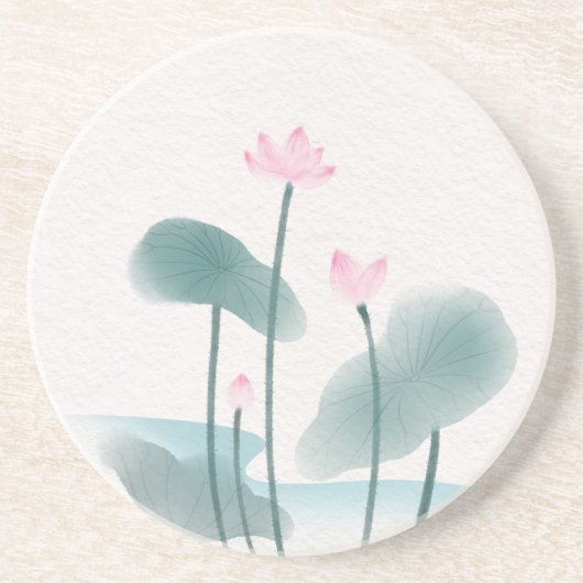 Dessous De Verre En Grès Peinture aquarelle Lotus Floral (Devant)