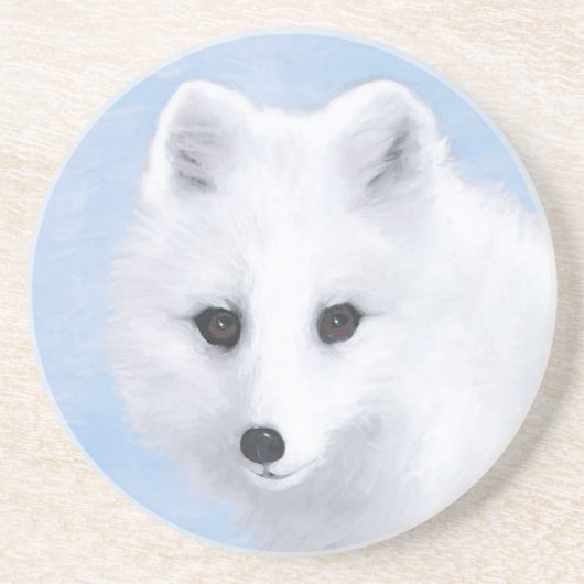 Dessous De Verre En Grès Peinture Arctic Fox - Art original de la faune (Devant)