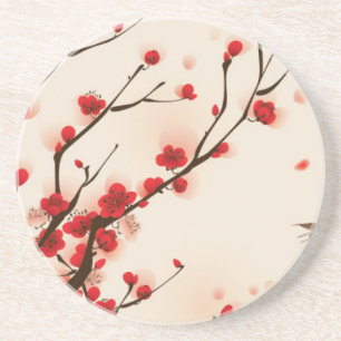 Dessous De Verre En Grès Peinture asiatique de style, fleur de prune au