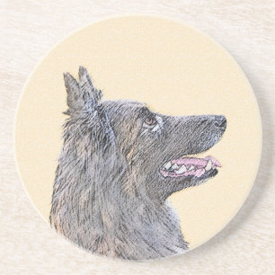 Dessous De Verre En Grès Peinture belge Tervuren - Cute Original Chien Art
