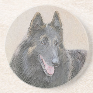 Dessous De Verre En Grès Peinture belge Tervuren - Cute Original Chien Art