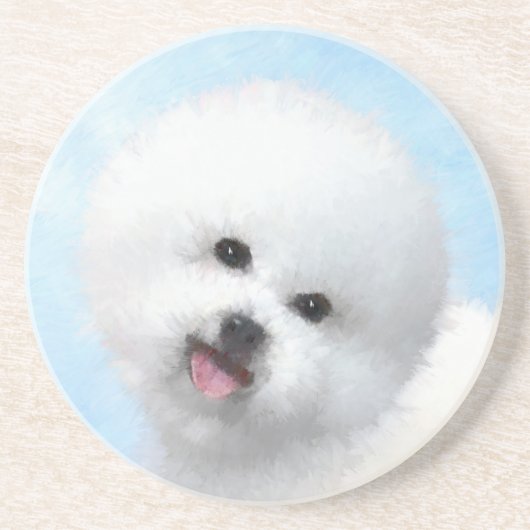 Dessous De Verre En Grès Peinture Bichon Frise - Cute Original Chien Art (Devant)