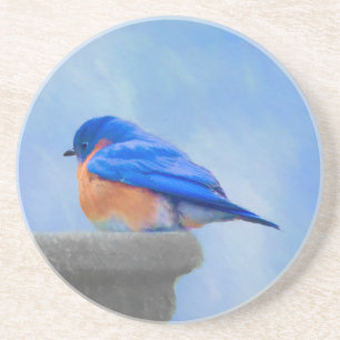 Dessous De Verre En Grès Peinture Bluebird - Art original pour oiseaux