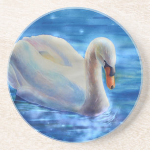 Dessous De Verre En Grès Peinture d'aquarelle blanche pour cygne