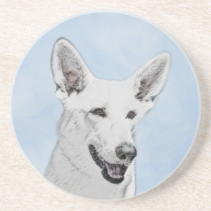 Dessous De Verre En Grès Peinture de Berger Blanc - Art Original de Chien M