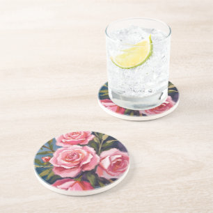 Dessous De Verre En Grès Peinture de bouquet de roses rose blush