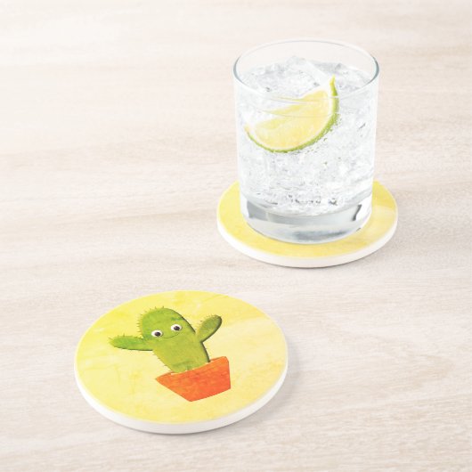 Dessous De Verre En Grès Peinture de cactus en caricature (Côté)