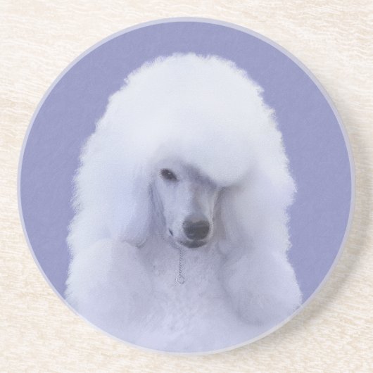 Dessous De Verre En Grès Peinture de Caniche Standard Blanc - Art Original (Devant)
