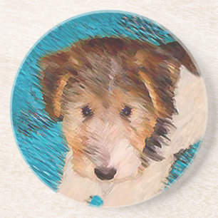Dessous De Verre En Grès Peinture de chiot Terrier Fox - Art de chien origi