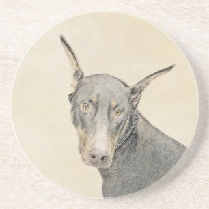 Dessous De Verre En Grès Peinture de Doberman Pinscher - Art original de ch