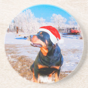 Dessous De Verre En Grès Peinture de Noël de chien Rottweiler