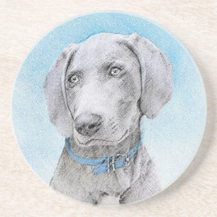 Dessous De Verre En Grès Peinture de Weimaraner - Art Original Mignon de Ch
