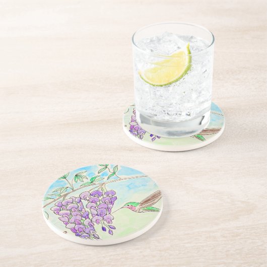 Dessous De Verre En Grès Peinture des colibris et des bactéries (Côté)